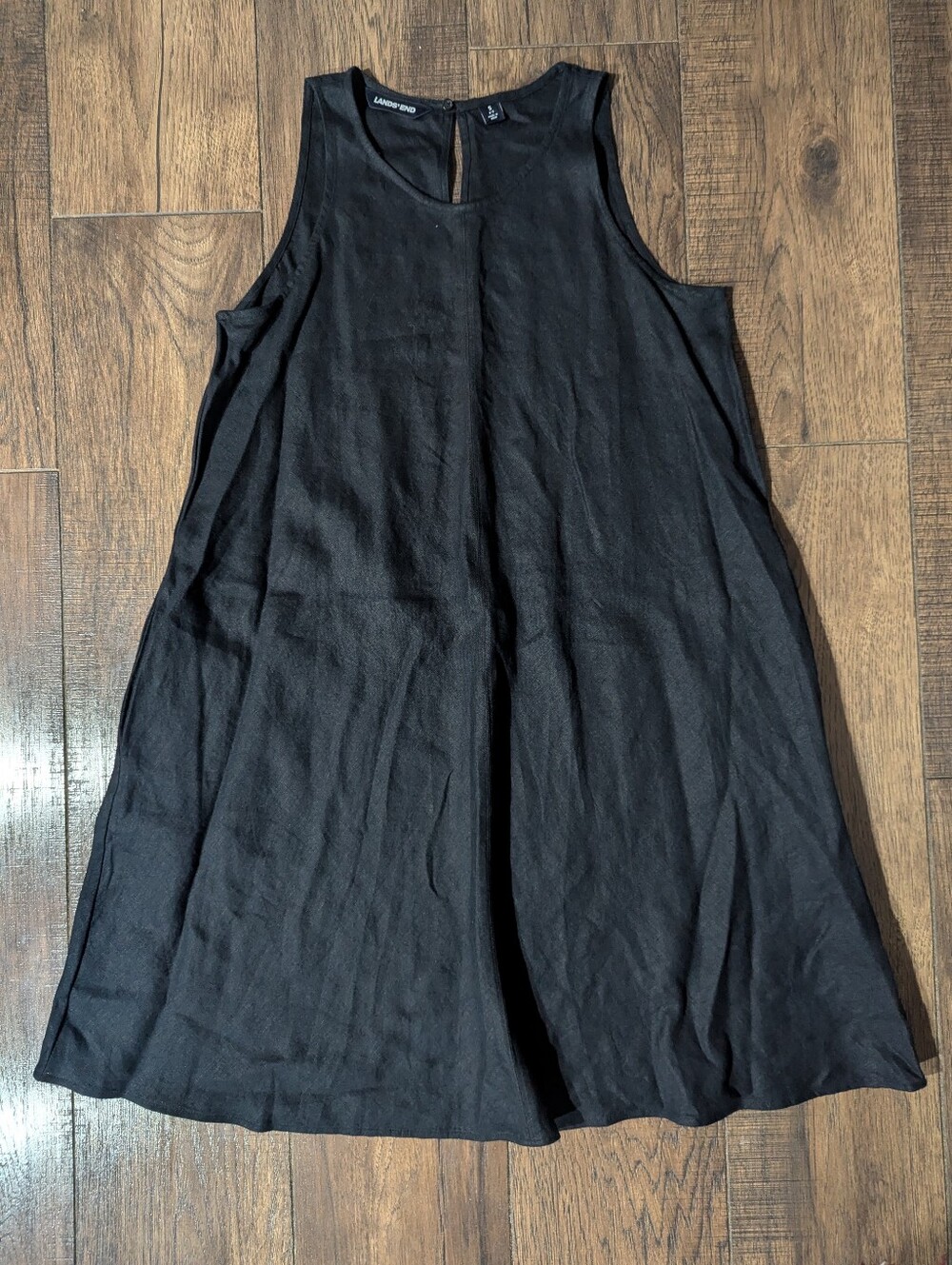 Lands End Black 100% Linen Flowy Knee Length Classic Dress Breezy Light Size S
